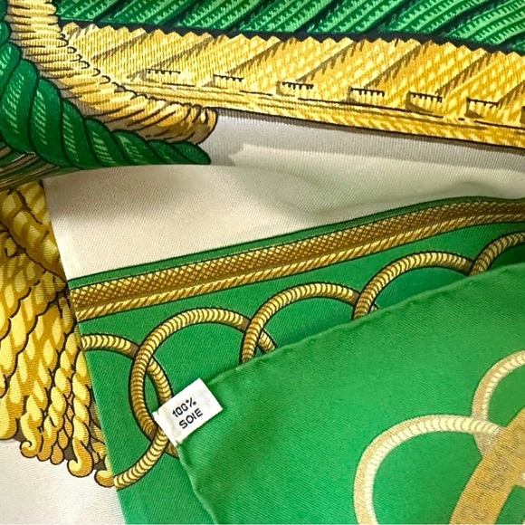 Hermès Paris Green & Gold Military Epaulettes Silk Scarf Carre 90 w/Box - Picture 8 of 13